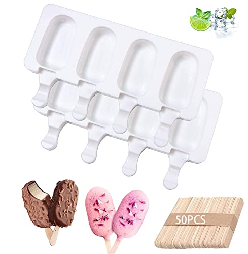 Eisformen Eis Am Stiel Silikon DIY Eiscreme Gefrorenes Dessert,Cake Pop form 2PCS Eiscremeform 50 Stück Holzstäbchen von Aiweomi