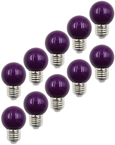 Aiwerttes 10er Pack Farbige LED Glühbirnen E27 Bajonett, Brightfour Girlande Golfbirne 2W,Lila (Violett) für Outdoor Indoor String, Weihnachten, Baum, Fee Party Nachtlichter [Energieklasse A+] von Aiwerttes