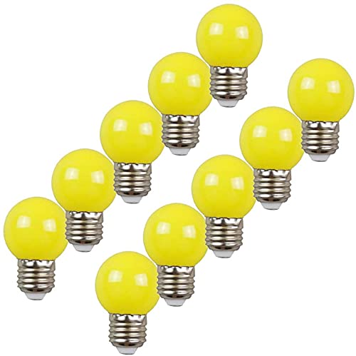 Aiwerttes 10er Pack Farbe LED Birne E27 G45 2W,AC 220V-240V GolfBall Laterne Glühbirnen Farbe Gelb,Verwendet für Outdoor Indoor Lichterketten von Aiwerttes