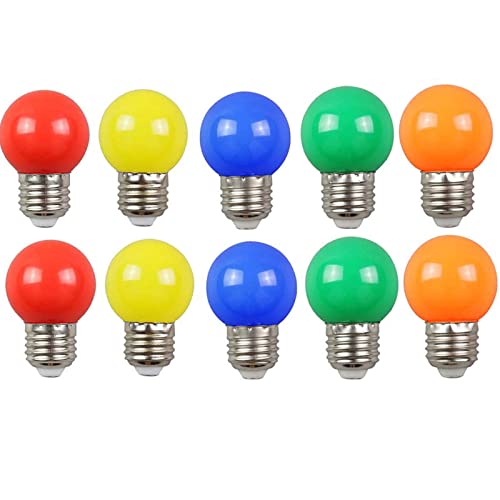 Aiwerttes 10er Pack Farbige Glühbirnen 2W E27 G45 Glühbirnen,LED Farbige Golfballbirnenlampe,Mischfarben Rot Gelb Grün Blau Orange von Aiwerttes