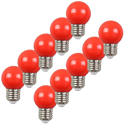 Aiwerttes 10er Pack Farbige LED-Lampen E27 G45 2W Glühbirnen, LED Farbige Golfballbirne, Rotes Golflicht für Outdoor Indoor Dekorativ von Aiwerttes