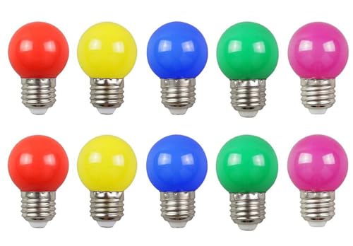 Aiwerttes E27 LED Glühbirne,farbige Glühbirne 2W G45 LED Golf Ball Glühbirne,20W Glühlampe Äquivalent,AC220-240V,Edison Schraube Glühbirne,nicht dimmbar,10 stücks(Rot Gelb Grün Blau Lila) von Aiwerttes