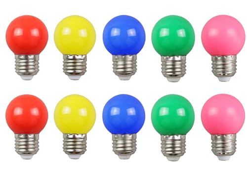 Aiwerttes E27 LED Glühbirne,farbige Glühbirne 2W G45 LED Golf Ball Glühbirne,20W Glühlampe Äquivalent,AC220-240V,Edison Schraube Glühbirne,nicht dimmbar,10 stücks(Rot Gelb Grün Blau Rosa) von Aiwerttes
