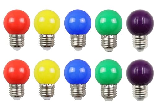 Aiwerttes E27 LED Glühbirne,farbige Glühbirne 2W G45 LED Golf Ball Glühbirne,20W Glühlampe Äquivalent,AC220-240V,Edison Schraube Glühbirne,nicht dimmbar,10 stücks(Rot Gelb Grün Blau Violett) von Aiwerttes