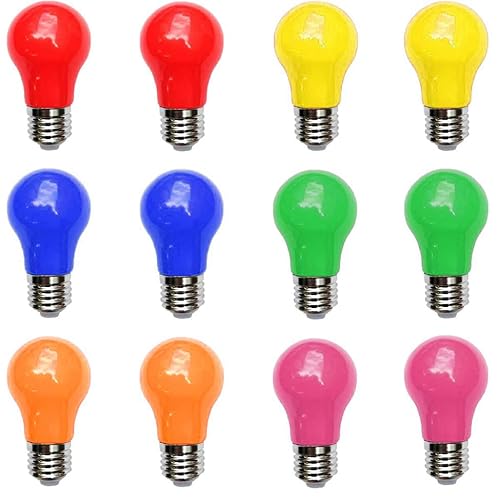 Aiwerttes Farbige LED Glühbirne E27 3W A50 Birne, gemischte Farben Glühbirnen für Feen Lichter Bunte Halloween Party Dekoration, Pack von 12,Rot Gelb Blau Grün Orange Rosa von Aiwerttes