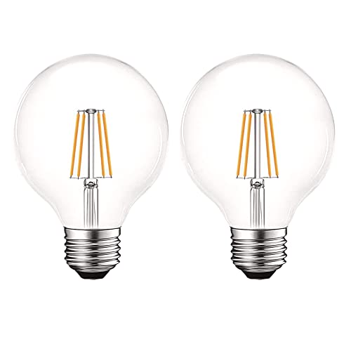 WULUN E27 LED Lampe, Globe G80, 4W, Ersetzt 40W, Filament Klar, 2700K Warmweiß, Nicht Dimmbar, 2er-Pack von Aiwerttes