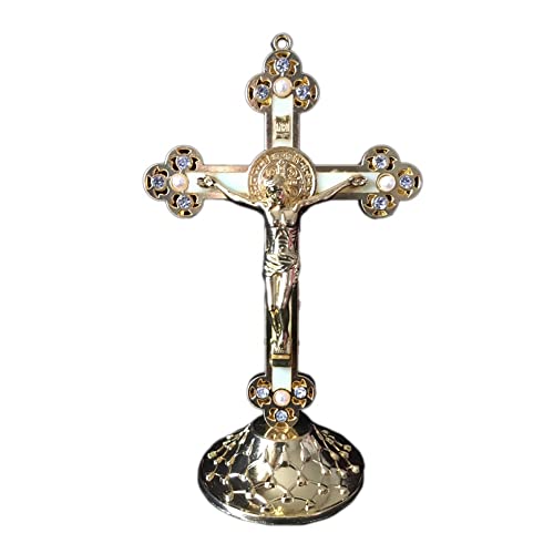 Aiwjeakh Stehendes Kruzifix mit Sockel Legierung Kreuz für Haus Kapellen Dekoration und ReligiöSe Geschenke (Gold) von Aiwjeakh