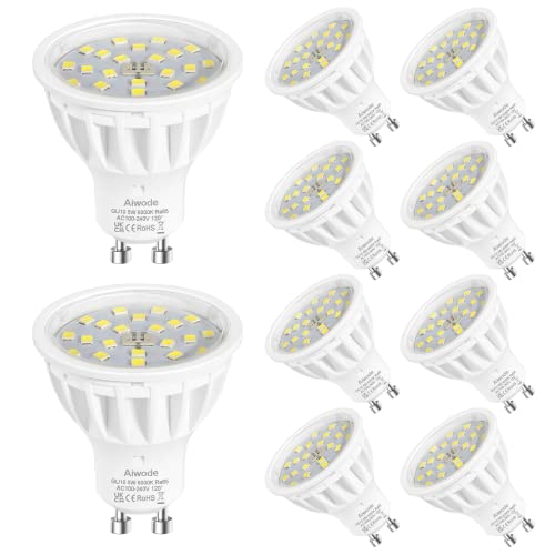 Aiwode 5W GU10 LED Lampe,Kaltes Weiß 6000K LED Leuchtmittel,Ersetz 50W Halogenlampe,LED Birnen,600LM RA85,Nicht Dimmbar 120°Abstrahlwinke Reflektorlampen,10 Pack. von Aiwode