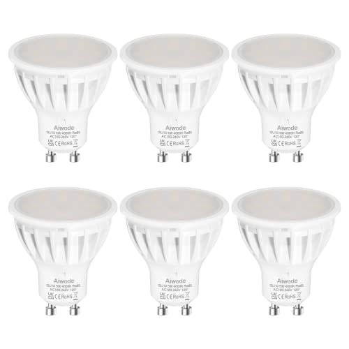 Aiwode GU10 LED Neutralweiss Lampe,5W 4000K GU10 LED Leuchtmittle,Ersetzt 50W Glühbirne,Nicht Dimmbar,RA85 550lm 120°Abstrahlwinkel,AC100-240V LED Birnen,6er Pack. von Aiwode