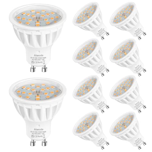 Aiwode GU10 LED Warmweiss 2700K,5W GU10 LED Leuchtmittel,Ersatz für 50W Glühbirne,Nicht Dimmbar,RA85 600lm 120°Abstrahlwinkel,10er Pack. von Aiwode