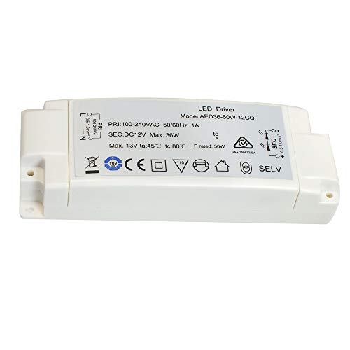 LED transformator 36W 3A für MR16 GU5.3 MR11 LED lampen, AC240V zu DC12V LED Driver, 1er Pack, Aiwode. … von Aiwode