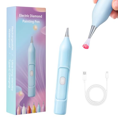 Aiworthy Elektrischer Diamantstift mit Vakuum – Wiederaufladbar & IPX5 wasserdicht für 5D-Diamantmalerei, inkl. 2 präzisen Bohrstiften (ergonomisch, Diamantstickerei) (Blau) von Aiworthy