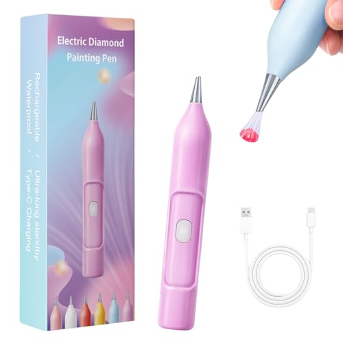 Aiworthy Elektrischer Diamantstift mit Vakuum – Wiederaufladbar & IPX5 wasserdicht für 5D-Diamantmalerei, inkl. 2 präzisen Bohrstiften (ergonomisch, Diamantstickerei) (Lila) von Aiworthy