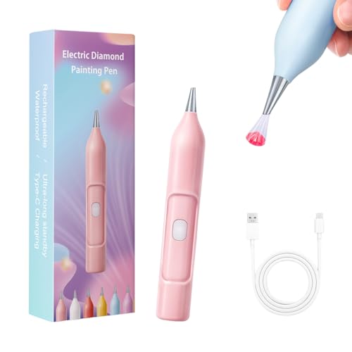 Aiworthy Elektrischer Diamantstift mit Vakuum – Wiederaufladbar & IPX5 wasserdicht für 5D-Diamantmalerei, inkl. 2 präzisen Bohrstiften (ergonomisch, Diamantstickerei) (Rosa) von Aiworthy