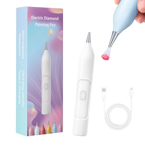 Aiworthy Elektrischer Diamantstift mit Vakuum – Wiederaufladbar & IPX5 wasserdicht für 5D-Diamantmalerei, inkl. 2 präzisen Bohrstiften (ergonomisch, Diamantstickerei) (Weiß) von Aiworthy
