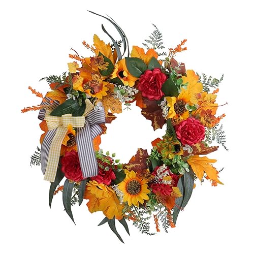 Aixingxing Herbst Kränze für Haustür 45CM, Künstliche Herbst Kranz mit Kürbis Ahorn Blätter Beeren Herbst Kranz für Thanksgiving Halloween Erntefest Outdoor Indoor Fenster Wanddekor (F) von Aixingxing