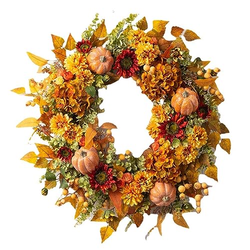 Aixingxing Herbst Kränze für Haustür 45CM,künstliche Herbst Kranz mit Kürbis Ahorn Blätter Beeren Herbst Kranz für Thanksgiving Halloween Erntefest Outdoor Indoor Fenster Wanddekor (E) von Aixingxing