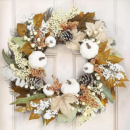 Aixingxing Herbst Kränze für Haustür 45cm, künstliche Herbst Kranz mit Kürbis Ahorn Blätter Beeren Herbst Kranz für Thanksgiving Halloween Erntefest Outdoor Indoor Fenster Wanddekor (B) von Aixingxing