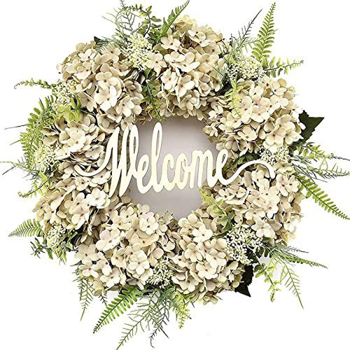 Aixingxing Türkranz, Hortensienkranz, künstliche Blumen, 48 cm, Hallo Willkommenskranz, Frühling, Sommer, Kranz für Fenster, Außenbereich, Haustür, Heimdekoration (weiß) von Aixingxing
