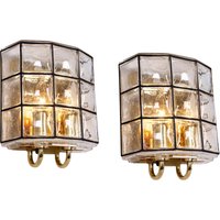 Pair Of Wall Lights Sconces Iron Glass By Limburg, Germany, 1960S Pair Of Wall Lights Sconces Iron Glass By Limburg, Germany, 1960S von AixoDesign