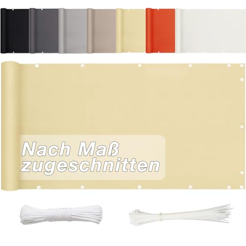 Aiyaoo Balkon Sichtschutz Ohne Bohren 150cm x 1000cm, Sichtschutz Balkon Blickdichte (in div. Größen & Farben) PES Balkonumrandung für Terrasse Garten Zaun, Windschutz UV-Schutz, Sand Beige von Aiyaoo