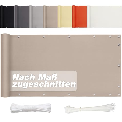 Aiyaoo Balkon Sichtschutz Ohne Bohren 55cm x 1350cm, Sichtschutz Balkon Blickdichte (in div. Größen & Farben) PES Balkonumrandung für Terrasse Garten Zaun, Windschutz UV-Schutz, Taupe von Aiyaoo