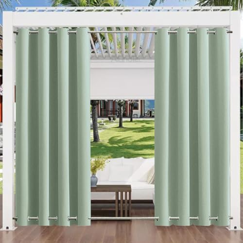 Aiyaoo Outdoor Vorhang Carport 315x225cm BxH (1 Stück), Winddicht Wasserdicht Vorhänge Outdoor Gardinen Mehltau beständig für Gartenlauben Balkon Strandhaus Vorhalle Pergola Cabana, hellgrün von Aiyaoo