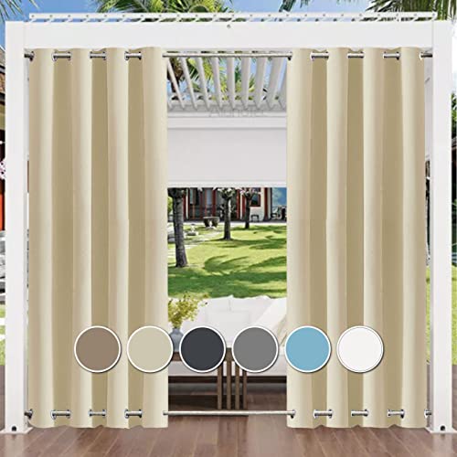 Aiyaoo Outdoor Vorhang Gewicht 239x285cm (1 Stück), Blickdicht Wasserdicht Outdoor Gardine für Garten Terrasse Pavillon Veranda Balkon, Beige von Aiyaoo