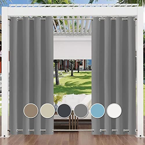 Aiyaoo Outdoor Vorhang Wetterfest 192x235cm (1 Stück), UV Schutz Winddicht Blickdicht Vorhang Innen und Außen Gardinen für Garten Hof Balkon, Grau von Aiyaoo