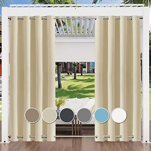 Aiyaoo Outdoor Vorhang Wetterfest Transparent 172x255cm (1 Stück), Sichtschutz Balkon Sonnenschutz Breite Kompatiblität für Balkon Terrasse Veranda Pergola Gartenlaube, Beige von Aiyaoo