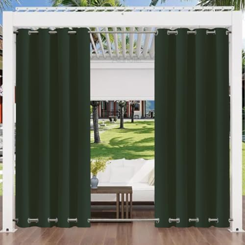 Aiyaoo Outdoor Vorhang mit Ösen Oben und Unten 232x245cm (1 Stück), Sichtschutz Balkon Sonnenschutz Breite Kompatiblität für Balkon Terrasse Veranda Pergola Gartenlaube, Dunkelgrün von Aiyaoo