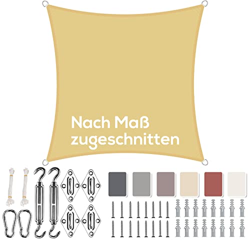 Aiyaoo Sonnensegel 1.6x1.6m Wasserdicht Quadratisch im Viele Größe und Farben, mit Befestigungs Kit PES Polyester, Sonnenschutz 95% UV Schutz, Reißfest Wetterfest für Terrasse Garten- Beige von Aiyaoo