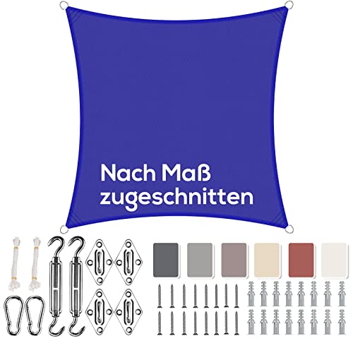 Aiyaoo Sonnensegel 1.6x1.6m Wasserdicht Quadratisch im Viele Größe und Farben, mit Befestigungs Kit PES Polyester, Sonnenschutz 95% UV Schutz, Reißfest Wetterfest für Terrasse Garten- Blau von Aiyaoo