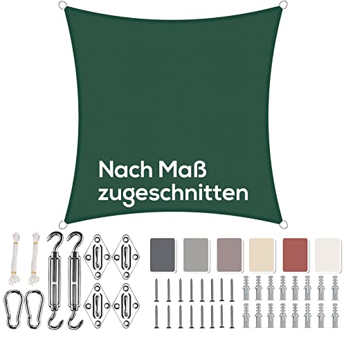 Aiyaoo Sonnensegel 1.6x1.6m Wasserdicht Quadratisch im Viele Größe und Farben, mit Befestigungs Kit PES Polyester, Sonnenschutz 95% UV Schutz, Reißfest Wetterfest für Terrasse Garten- Grün von Aiyaoo