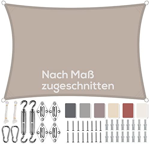 Aiyaoo Sonnensegel 2.5x3.5m Wasserdicht Rechteckig im Viele Größe und Farben, mit Befestigungs Kit PES Polyester, Sonnenschutz 95% UV Schutz, Reißfest Wetterfest für Terrasse Garten- Taupe von Aiyaoo