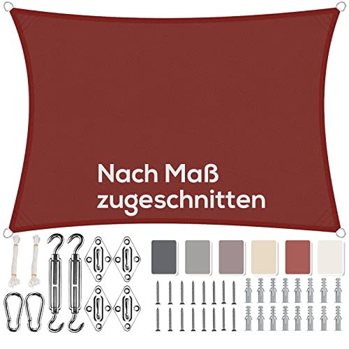 Aiyaoo Sonnensegel 2.5x3m Wasserdicht Rechteckig im Viele Größe und Farben, mit Befestigungs Kit PES Polyester, Sonnenschutz 95% UV Schutz, Reißfest Wetterfest für Terrasse Garten- Rost rot von Aiyaoo