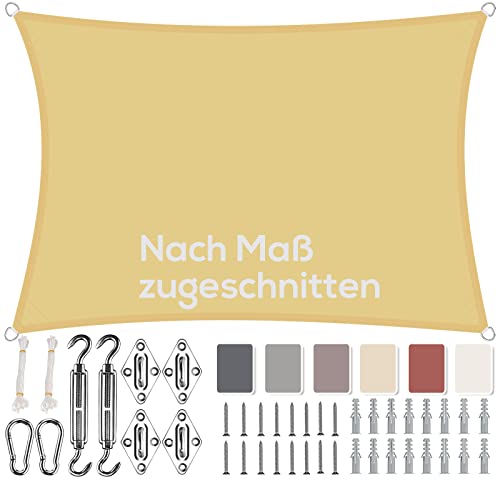 Aiyaoo Sonnensegel 2.5x4m Wasserdicht Rechteckig im Viele Größe und Farben, mit Befestigungs Kit PES Polyester, Sonnenschutz 95% UV Schutz, Reißfest Wetterfest für Terrasse Garten- Beige von Aiyaoo