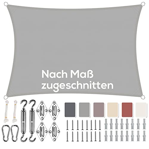 Sonnensegel 2x2.5m Wasserdicht Rechteckig, Viele Längen und Breiten Zur Auswahl, mit Befestigungs Kit PES Polyester, Sonnenschutz 95% UV Schutz, Reißfest Wetterfest für Terrasse Garten- Hellgrau von Aiyaoo