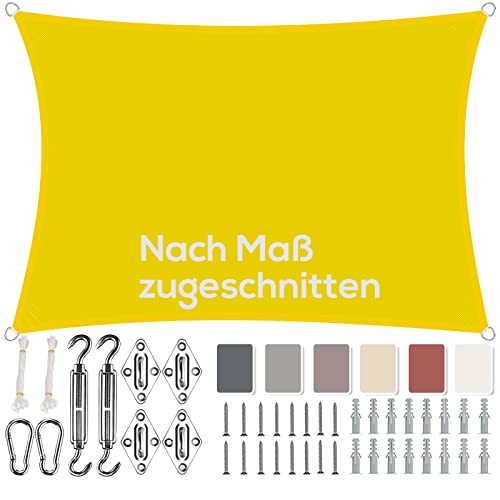 Aiyaoo Sonnensegel 2x2.5m Wasserdicht Rechteckig, Viele Längen und Breiten Zur Auswahl, mit Befestigungs Kit PES Polyester, Sonnenschutz 95% UV Schutz, Reißfest Wetterfest für Terrasse Garten- Gelb von Aiyaoo