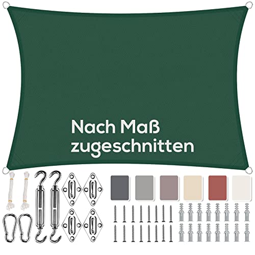 Aiyaoo Sonnensegel 2x2.5m Wasserdicht Rechteckig, Viele Längen und Breiten Zur Auswahl, mit Befestigungs Kit PES Polyester, Sonnenschutz 95% UV Schutz, Reißfest Wetterfest für Terrasse Garten- Grün von Aiyaoo