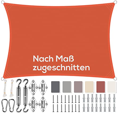 Aiyaoo Sonnensegel 3.5x4m Wasserdicht Rechteckig im Viele Größe und Farben, mit Befestigungs Kit PES Polyester, Sonnenschutz 95% UV Schutz, Reißfest Wetterfest für Terrasse Garten- Orange von Aiyaoo