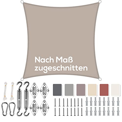 Aiyaoo Sonnensegel 3.6x3.6 Wasserdicht Quadratisch im Viele Größe und Farben, mit Befestigungs Kit PES Polyester, Sonnenschutz 98% UV Schutz, Reißfest Wetterfest für Terrasse Garten- Taupe von Aiyaoo