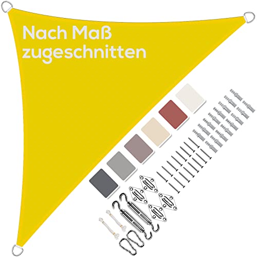 Aiyaoo Sonnensegel Dreieckig Rechtwinklig 3x3x4.25m Wasserdicht im Viele Größe und Farben, mit Befestigungs Kit PES Polyester, Sonnenschutz 95% UV Schutz, Reißfest Wetterfest für Terrasse Garten- Gelb von Aiyaoo