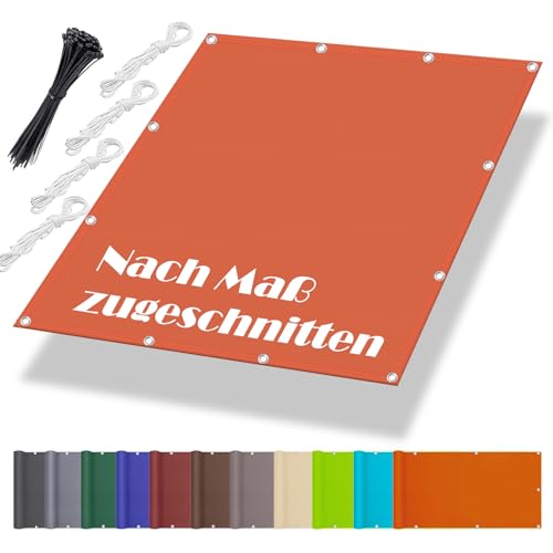 Sonnenschutz Terrasse 1.4x1.6M, Segeltuch Meterware im Viele Größe und Farben, Seitenschutz Balkon Ohne Bohren inkl Befestigungsseile, UV-Schutz, Wetterfest für Garten Balkon, Orange von Aiyaoo