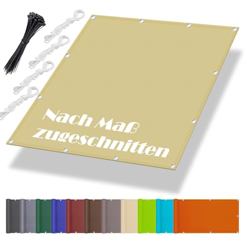 Sonnensegel Nach Mass 1.7x3.8M, Segeltuch mit ösen im Viele Größe und Farben, Windschutznetz inkl Befestigungsseile, UV-Schutz, Wetterfest für Garten Terrasse Balkon, Sand Beige von Aiyaoo