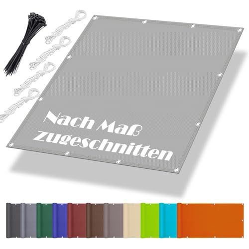 Sonnenschutz Balkon Ohne Bohren 5x6.5M, Markisenstoffe Meterware im Viele Größe und Farben, Windschutznetz inkl Befestigungsseile, UV-Schutz, Wetterfest für Garten Terrasse, Hellgrau von Aiyaoo