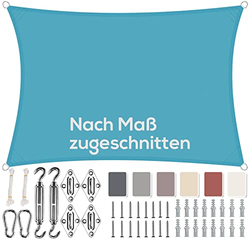 Aiyaoo Sonnensegel Wasserdicht Rechteckig, Viele Längen und Breiten Zur Auswahl, mit Befestigungs Kit PES Polyester, Sonnenschutz 95% UV Schutz, Reißfest Wetterfest für Terrasse Garten- 1.8x2m Blau von Aiyaoo