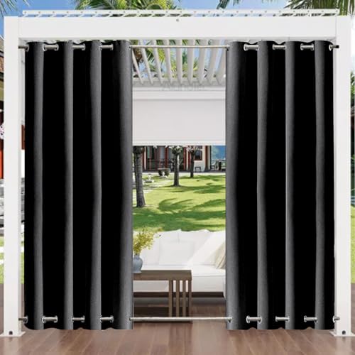 Outdoor Vorhang mit Ösen Oben und Unten 222x245cm (1 Stück), Winddicht Wasserdicht Vorhänge Outdoor Gardinen Mehltau beständig für Gartenlauben Balkon Strandhaus Vorhalle Pergola Cabana, Schwarz von Aiyaoo