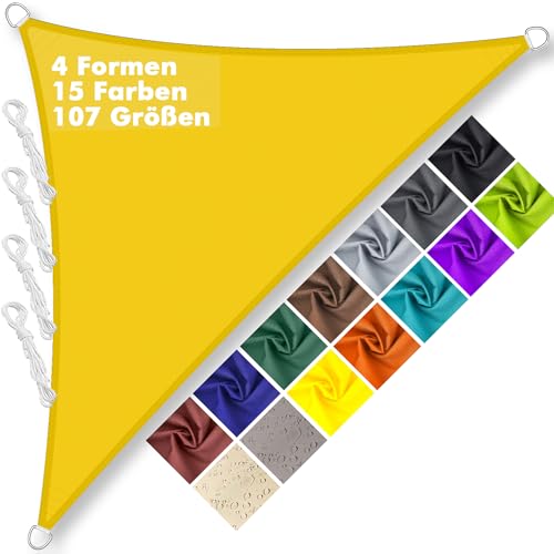 Sonnensegel Dreieckig 1.6x1.6x2.3m Wasserdicht im Viele Größe und Farben, PES Polyester, Sonnenschutz 95% UV Schutz, Reißfest Wetterfest für Terrasse Garten Balkon- Gelb von Aiyaoo