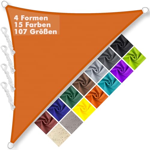 Sonnensegel Dreieckig 1.6x1.6x2.3m Wasserdicht im Viele Größe und Farben, PES Polyester, Sonnenschutz 95% UV Schutz, Reißfest Wetterfest für Terrasse Garten Balkon- Orange von Aiyaoo